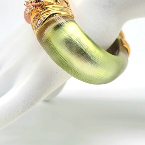 Alexis Bittar Yellow Lucite Swarovski Crystal Bee Garden Hinged Bangle Bracelet - Picture 7 of 11